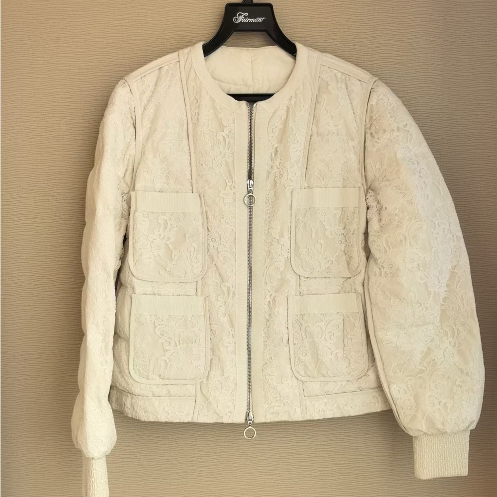 Authentic Moncler Cream Lace Bomber Jacket